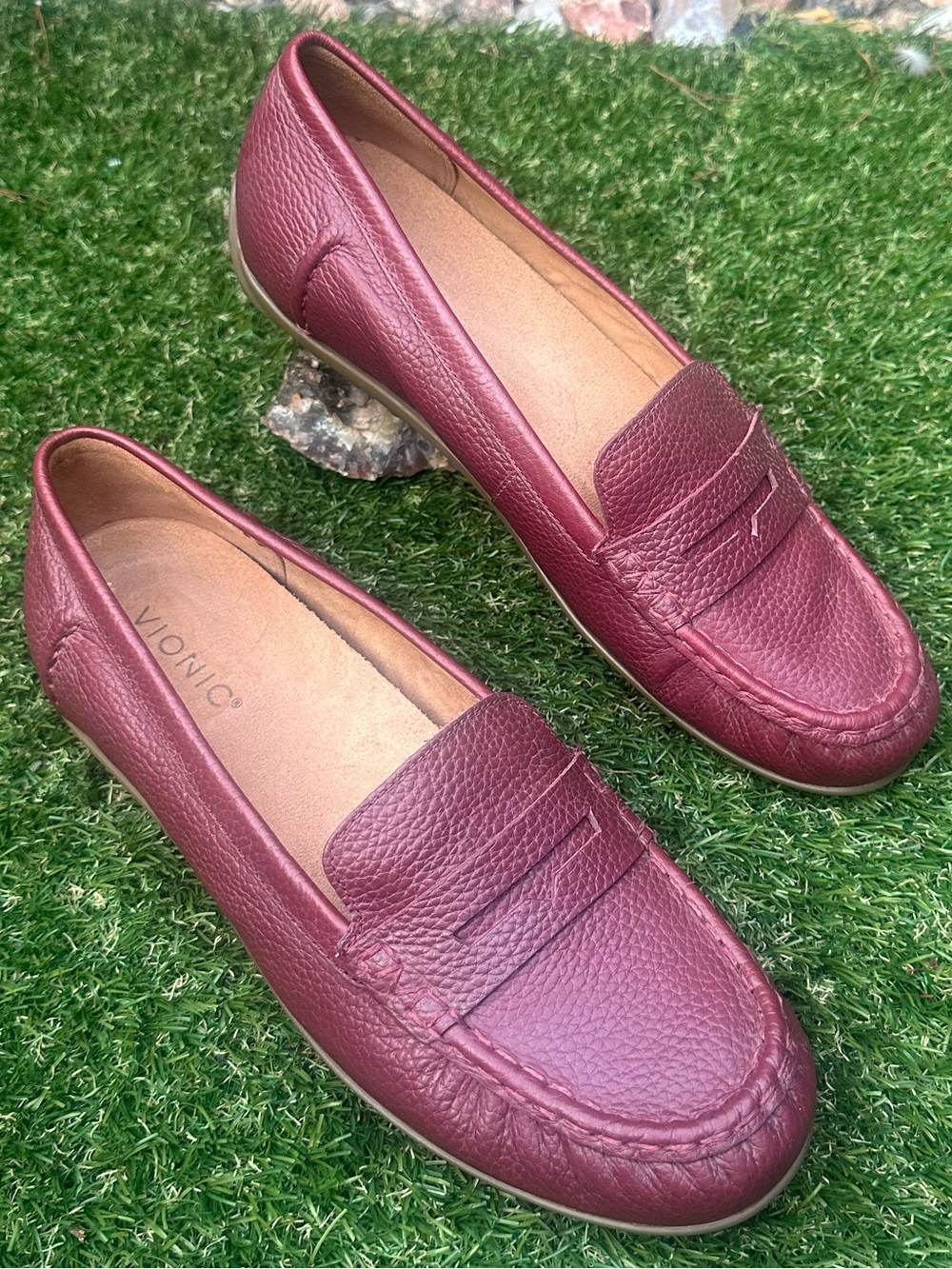 Vionic Burgundy Pebbled Leather Penny Loafers - Picture 2 of 7